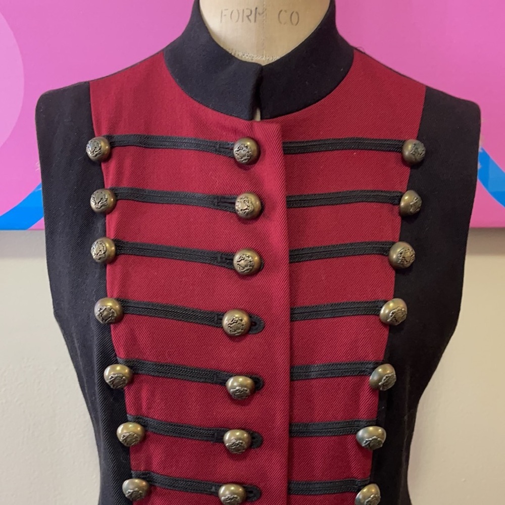 DKNY Red Black Wool Military Vest - Picture 3 of 11